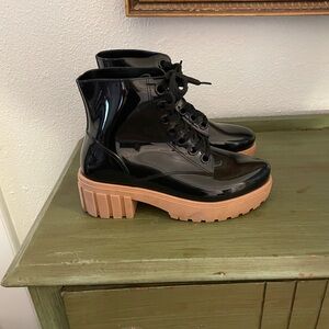 Gianni Bini Black Patent Rubber combat Boots